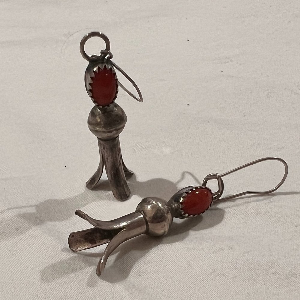 Red coral silver earrings